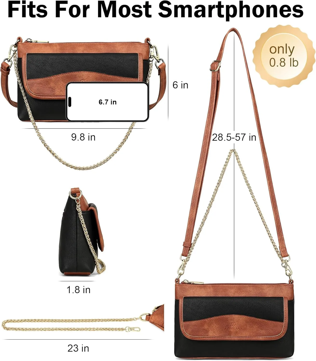 FADEON Wristlet Clutch Purses for Women,Vegan Leather Crossbody Bags Designer Women Wallet Purse with Chain Strap