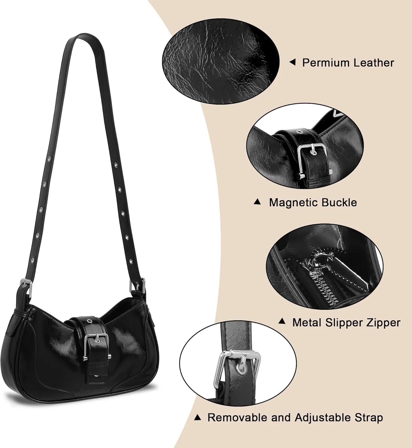 FALETO Y2K Purses for Women Casual Hobo Handbag Trendy Shoulder Bag Vegan Leather Underarm Purse