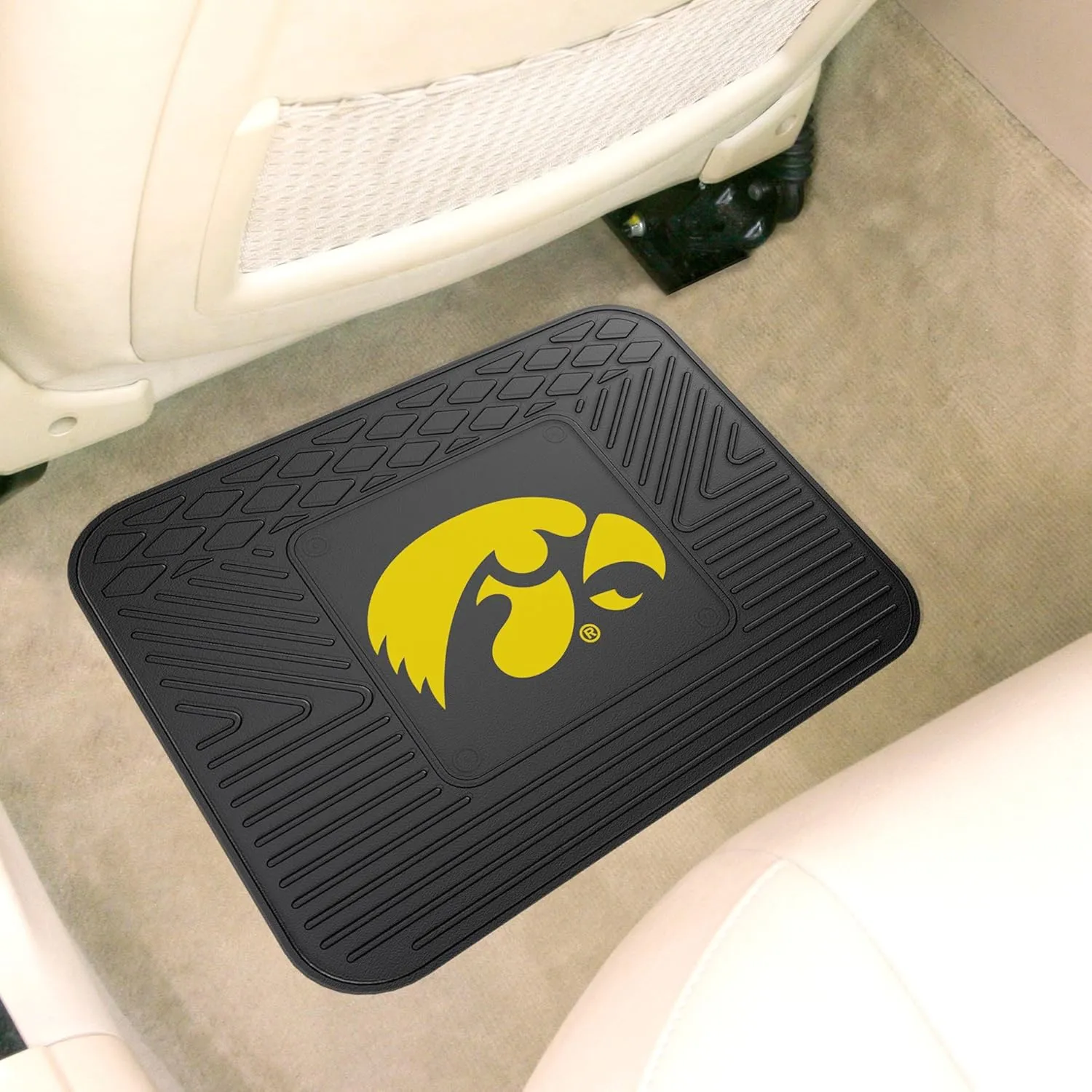 FANMATS 10074 Iowa Hawkeyes Back Row Utility Car Mat - 1 Piece - 14in. x 17in., All Weather Protection, Universal Fit, Molded Team Logo