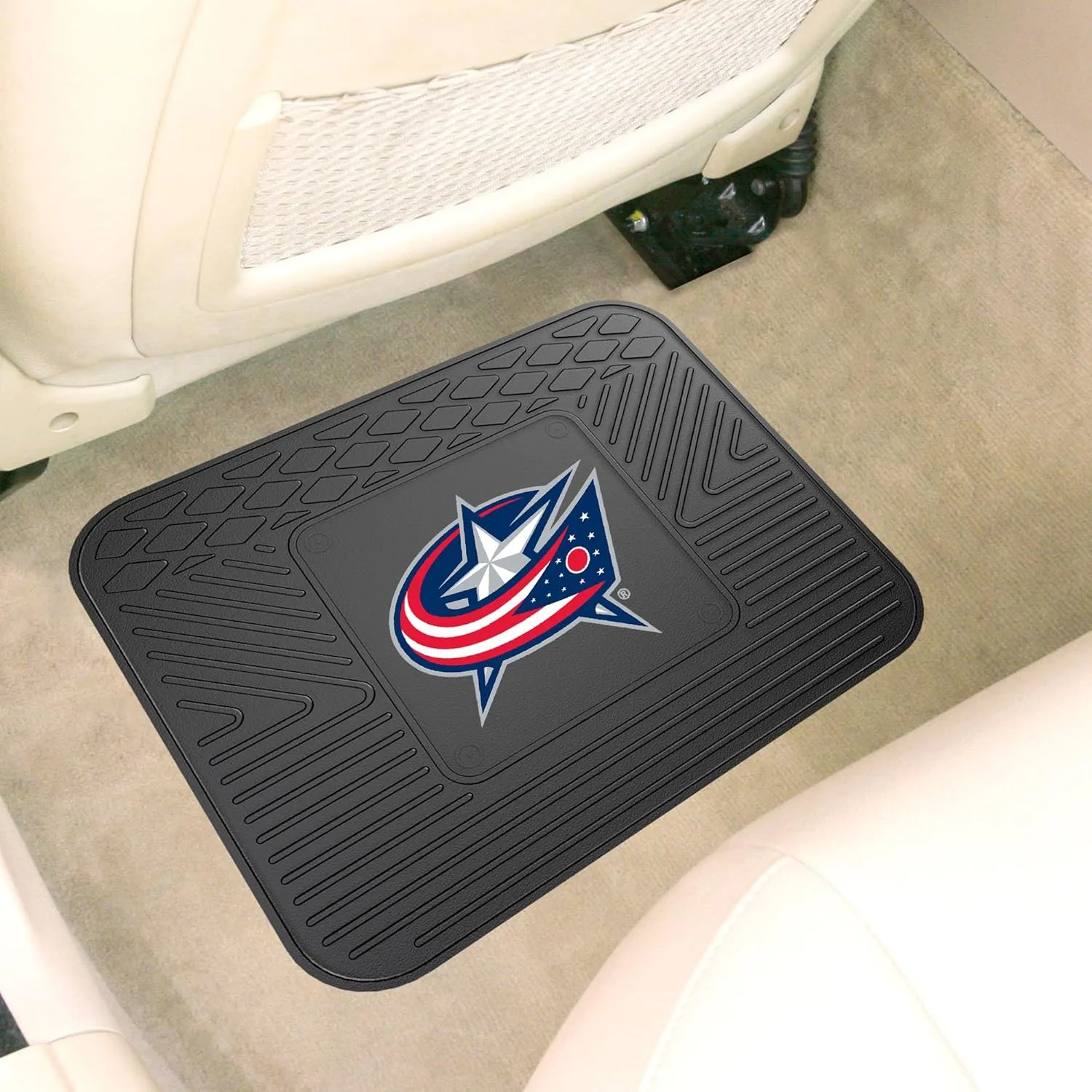 FANMATS 10766 Columbus Blue Jackets Back Row Utility Car Mat - 1 Piece - 14in. x 17in., All Weather Protection, Universal Fit, Molded Team Logo