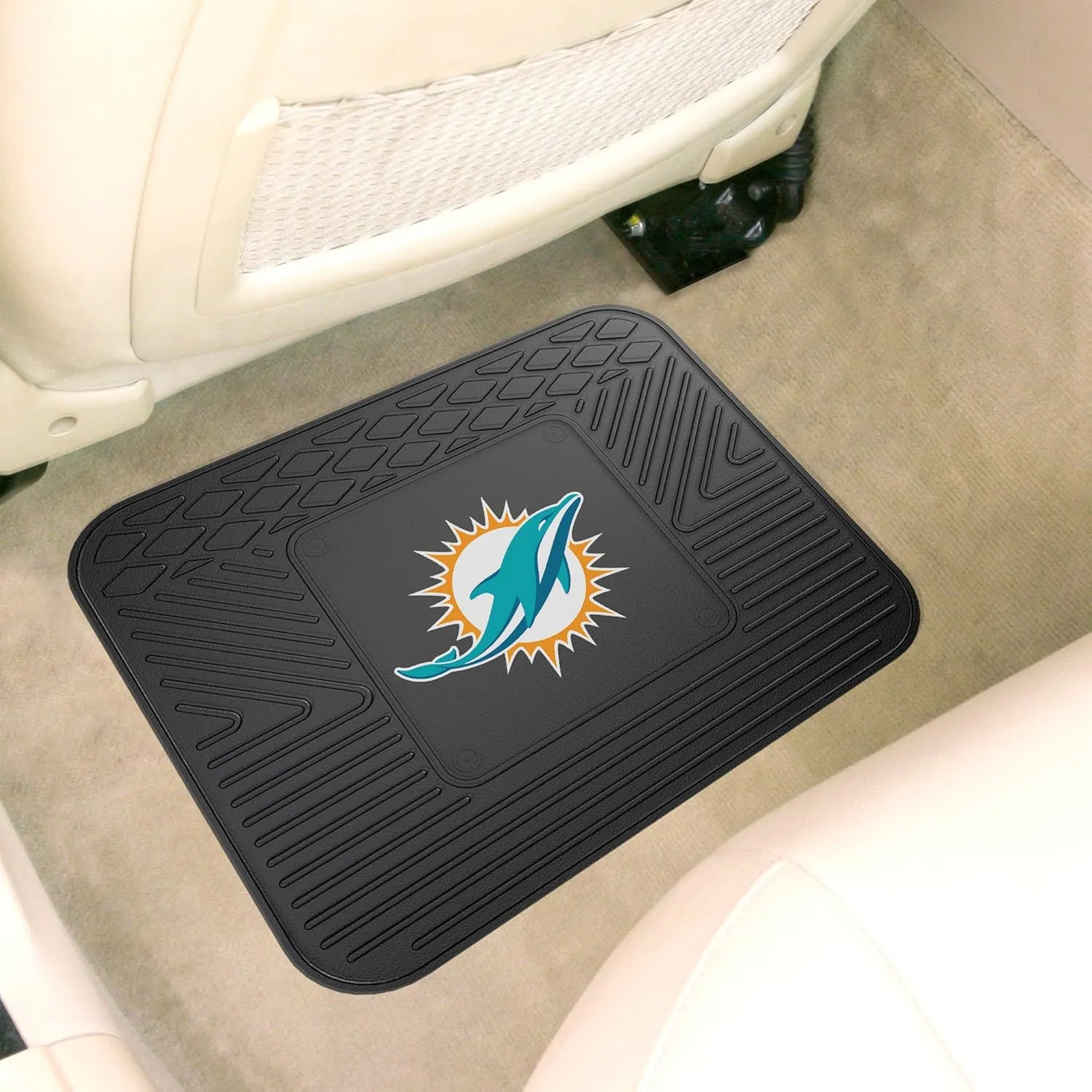 FANMATS 9989 Miami Dolphins Back Row Utility Car Mat - 1 Piece - 14in. x 17in., All Weather Protection, Universal Fit, Molded Team Logo