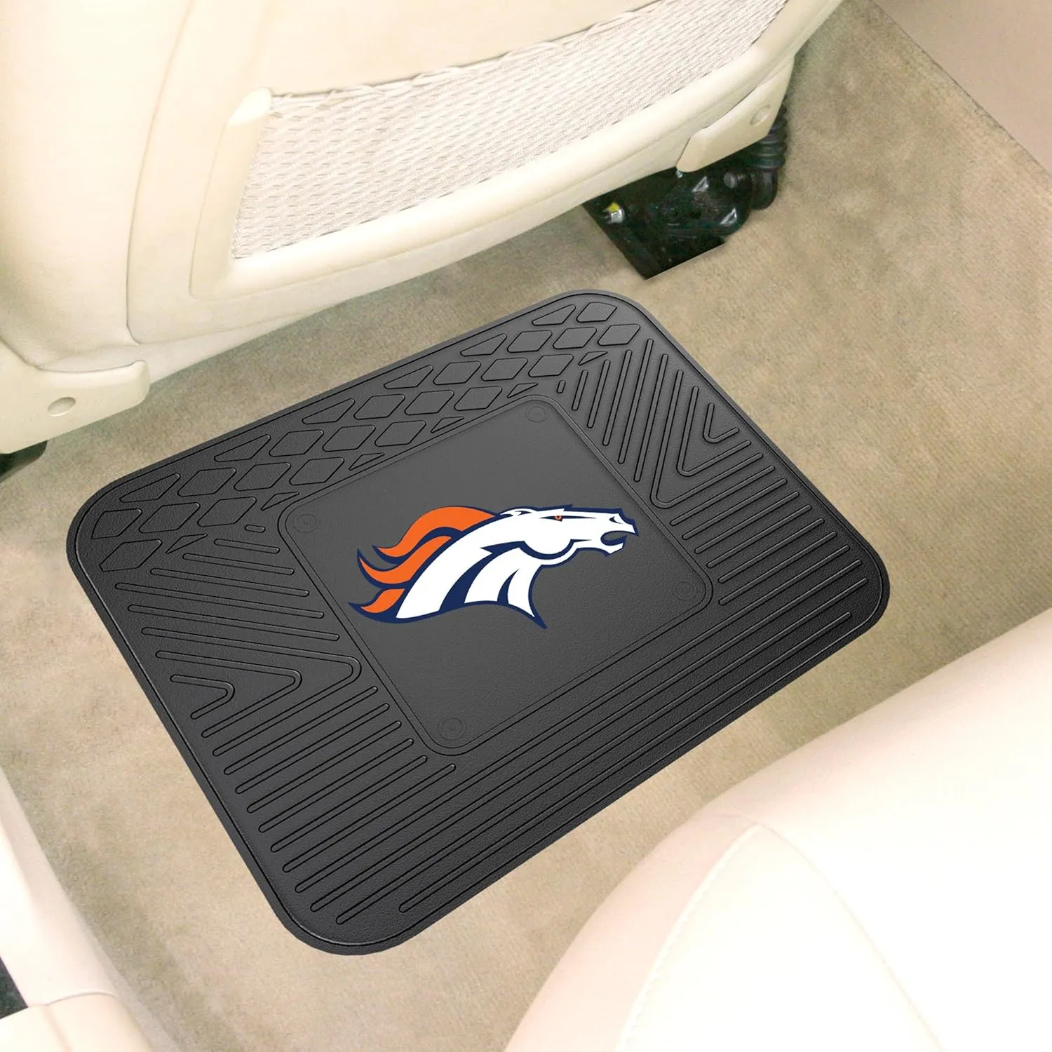 FANMATS 9991 Denver Broncos Back Row Utility Car Mat - 1 Piece - 14in. x 17in., All Weather Protection, Universal Fit, Molded Team Logo