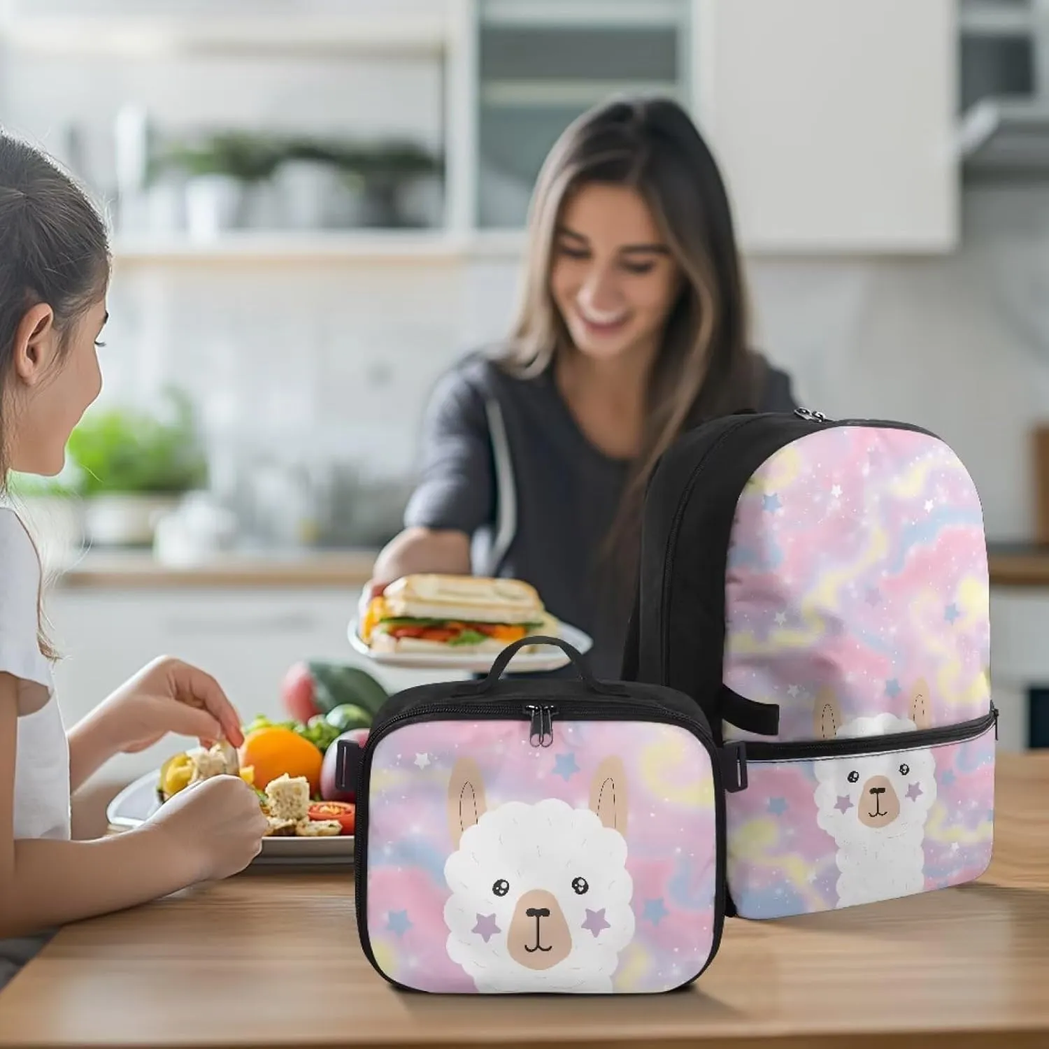 Fantasy Alpaca 6Th Grade Backpack for KIds 17 Inch Backpack for Girls Ideal for Students Go To School Extracurricular Activities