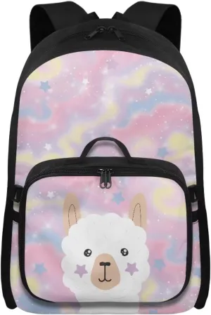Fantasy Alpaca 6Th Grade Backpack for KIds 17 Inch Backpack for Girls Ideal for Students Go To School Extracurricular Activities