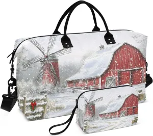 Farm Winter Windmill Duffle Bag for Travel, Gym Bag with Multiple Interior Pockets for Men Women Overnight Purse Included 20.5 x 1.9 x 13.8 In