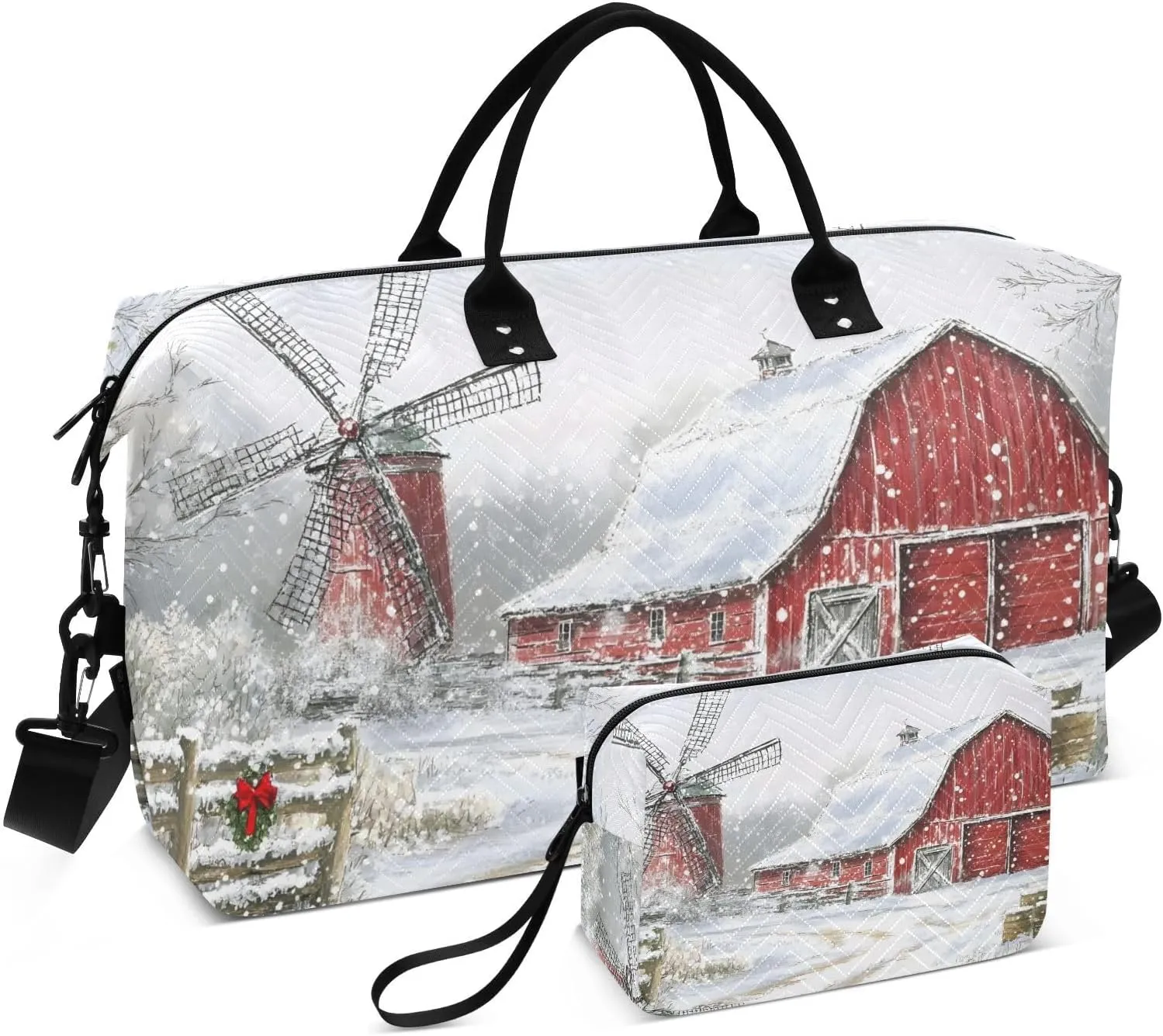 Farm Winter Windmill Duffle Bag for Travel, Gym Bag with Multiple Interior Pockets for Men Women Overnight Purse Included 20.5 x 1.9 x 13.8 In