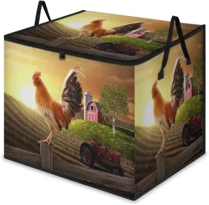 Farmhouse Rooster Farmland Extra Large Storage Bags 214L Foldable Clothes Storage Containers Closet Organizers Storage Bins with Handles for Clothing Blanket Bedding Comforter
