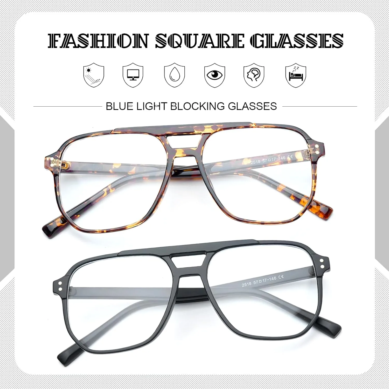 Fashion Square Glasses for Women Men Retro Square Aviator 90s Blue Light Blocking Glasses Computer Eyewear