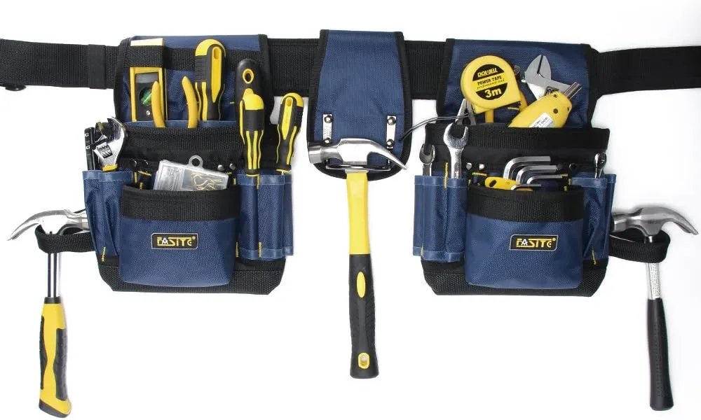 FASITE PTN012A 32-Pocket 2 Pouch Utility Multifunction Tool Belt Bag, Blue