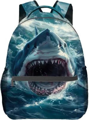 Fierce Shark Attack Backpack,Ocean Fish Polyester Backpacks,Lightweight Double Shoulder Back Pack for Kids Teens,Cool Predator Bookbag,School Bag Gifts,Casual Travel Daypack Book Packs