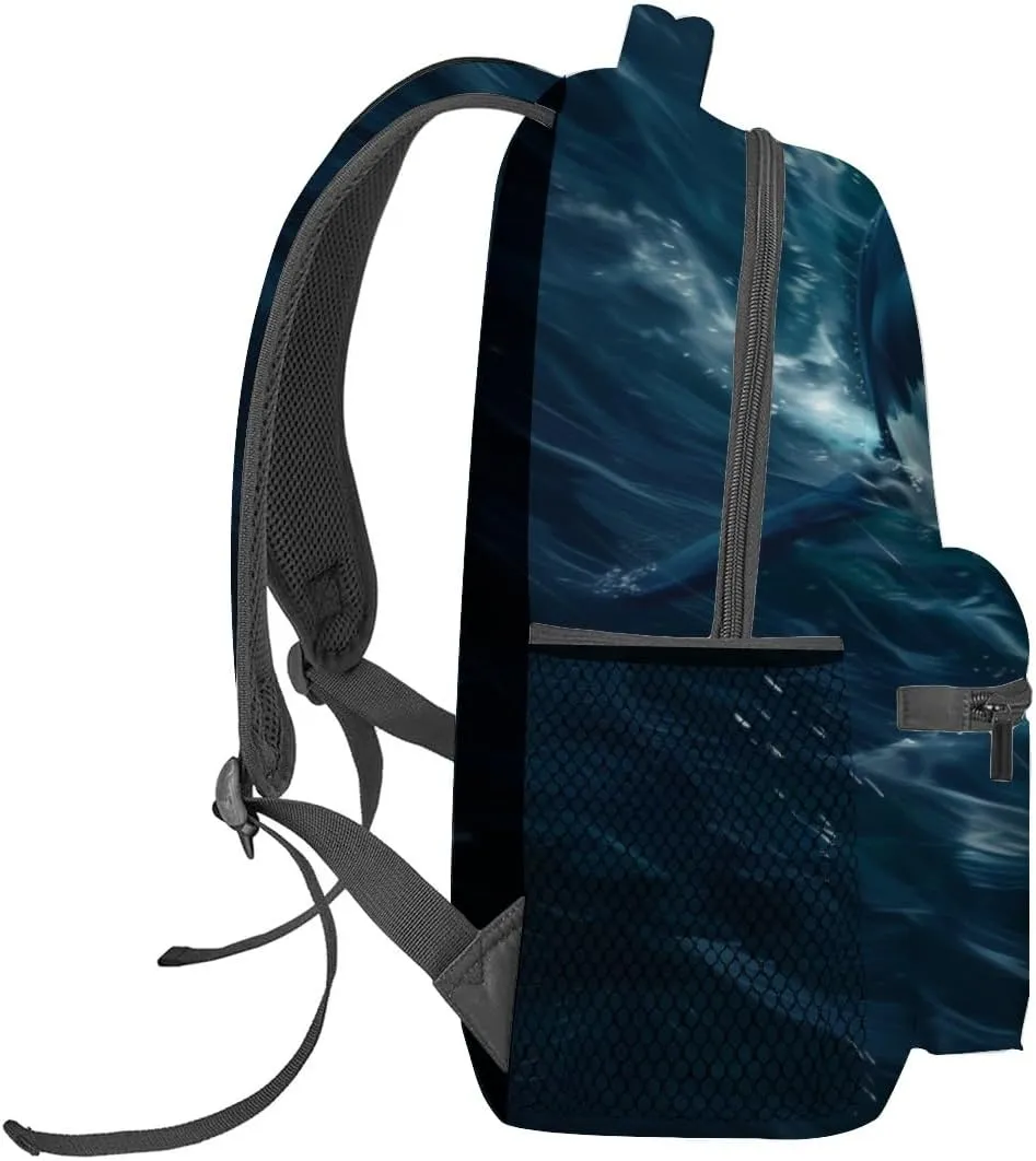 Fierce Shark Attack Backpack,Ocean Fish Polyester Backpacks,Lightweight Double Shoulder Back Pack for Kids Teens,Cool Predator Bookbag,School Bag Gifts,Casual Travel Daypack Book Packs
