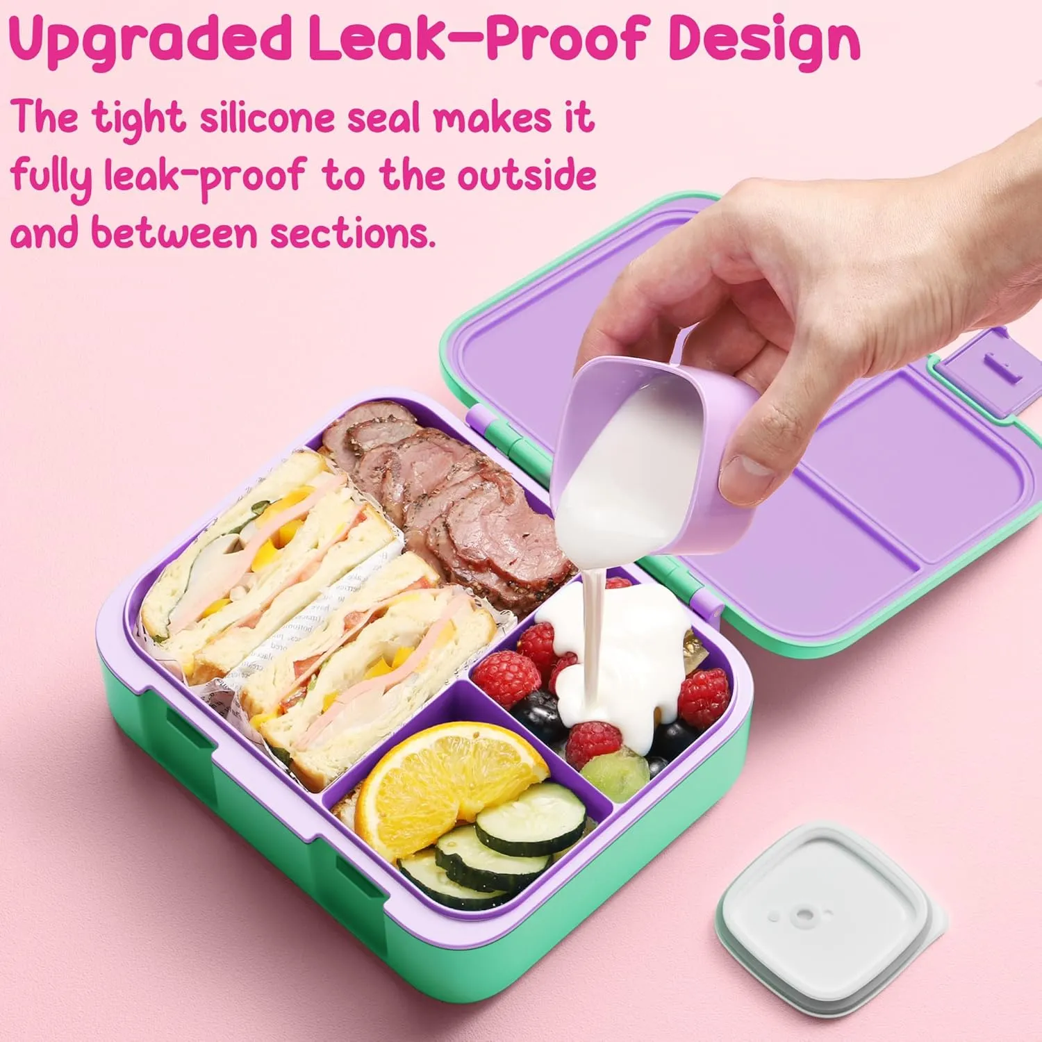 Fimibuke Bento Lunch Box for Kids, Leak-proof Boys Girls Bento Box with 3-Compartment BPA Free Dishwasher Safe Kids Lunch Portion Container Snack Box with Sauce Cup for Age 3-12 Kid Toddler for School