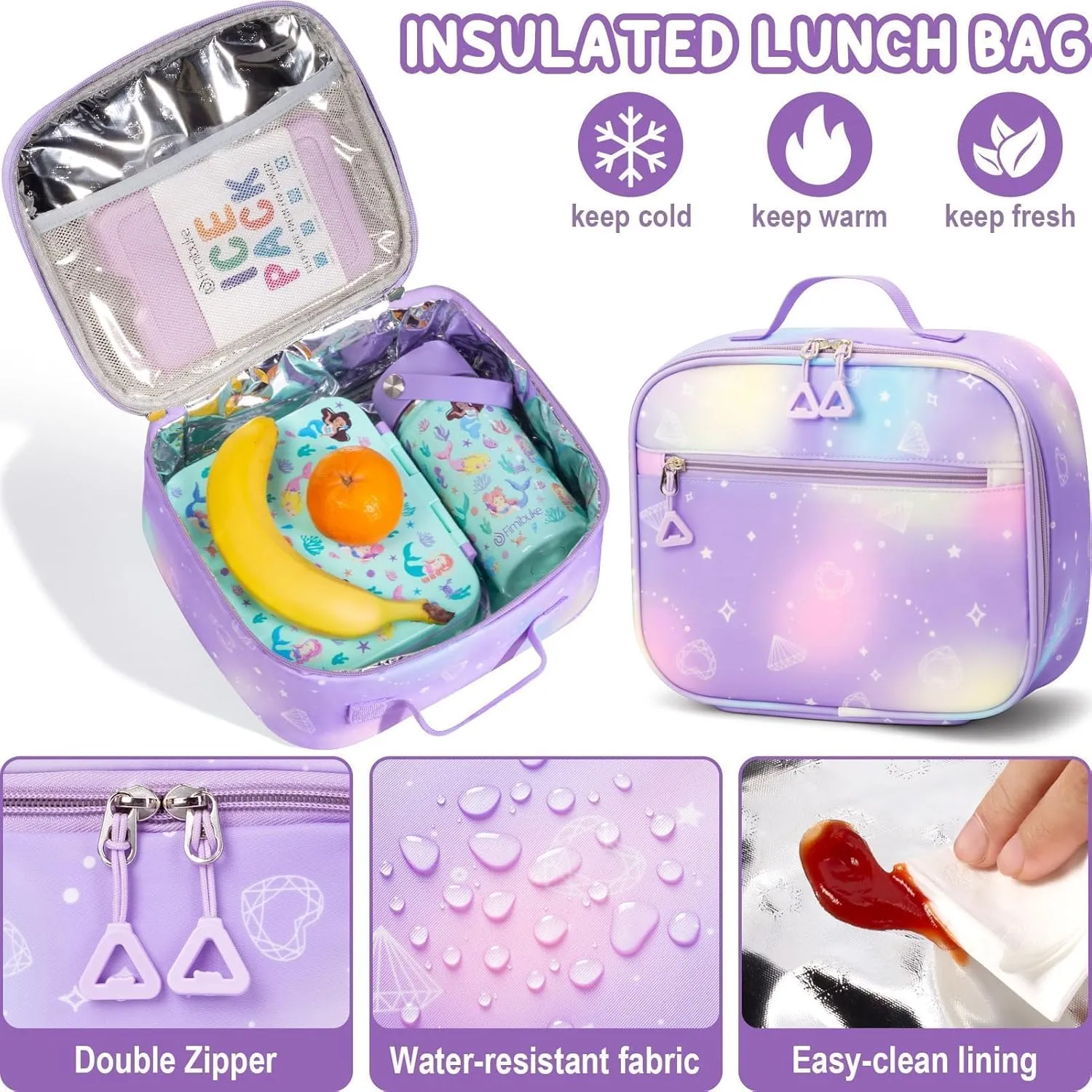 Fimibuke Girls Backpack for School, 3Pcs Waterproof Kids Backpack with Lunch Box & Pencil Bag - Lightweight School Backpack Multi-Pocket Bookbag for Elementary Middle School Student Teens Ages 6 