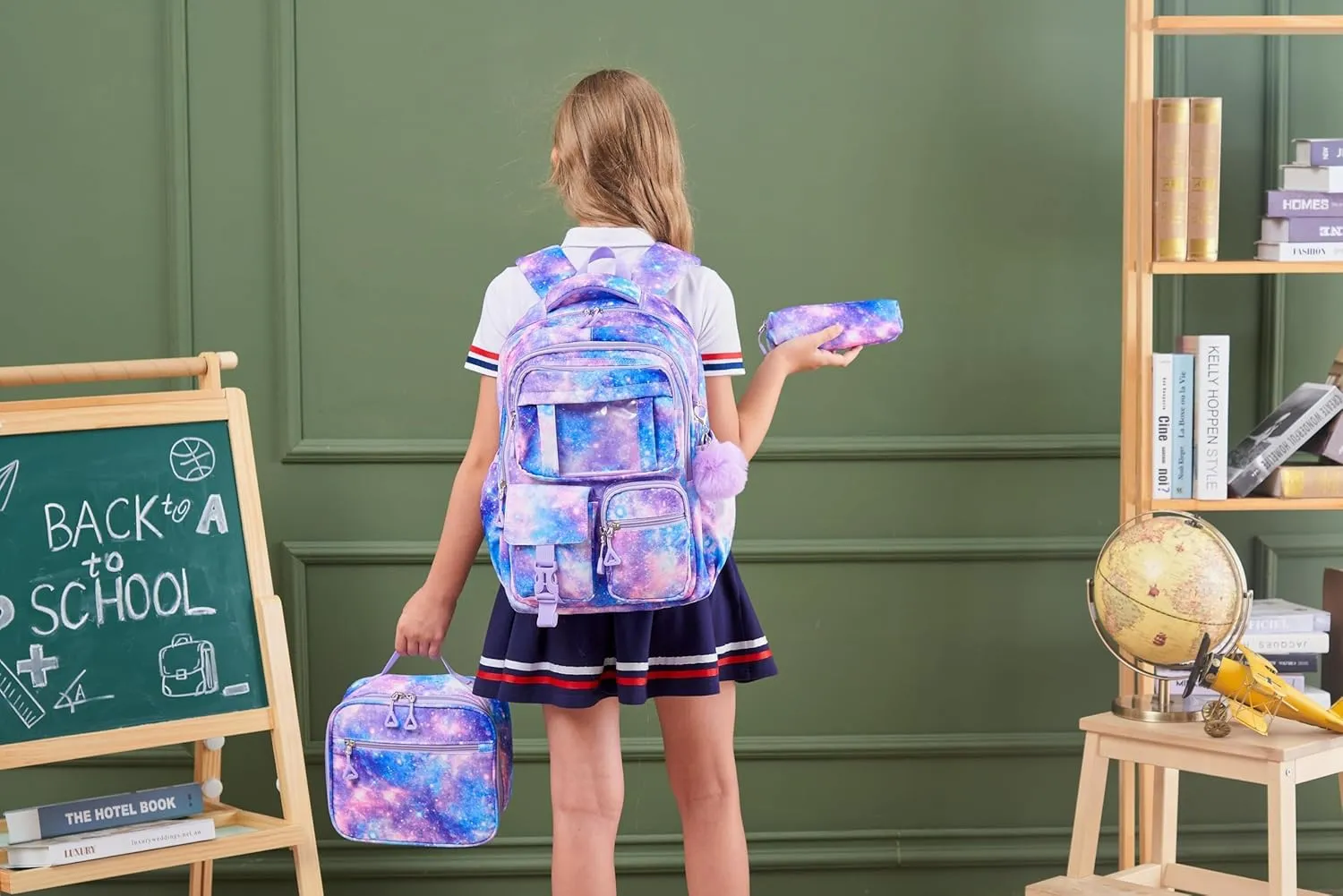 Fimibuke Girls Backpack for School, 3Pcs Waterproof Kids Backpack with Lunch Box & Pencil Bag - Lightweight School Backpack Multi-Pocket Bookbag for Elementary Middle School Student Teens Ages 6 