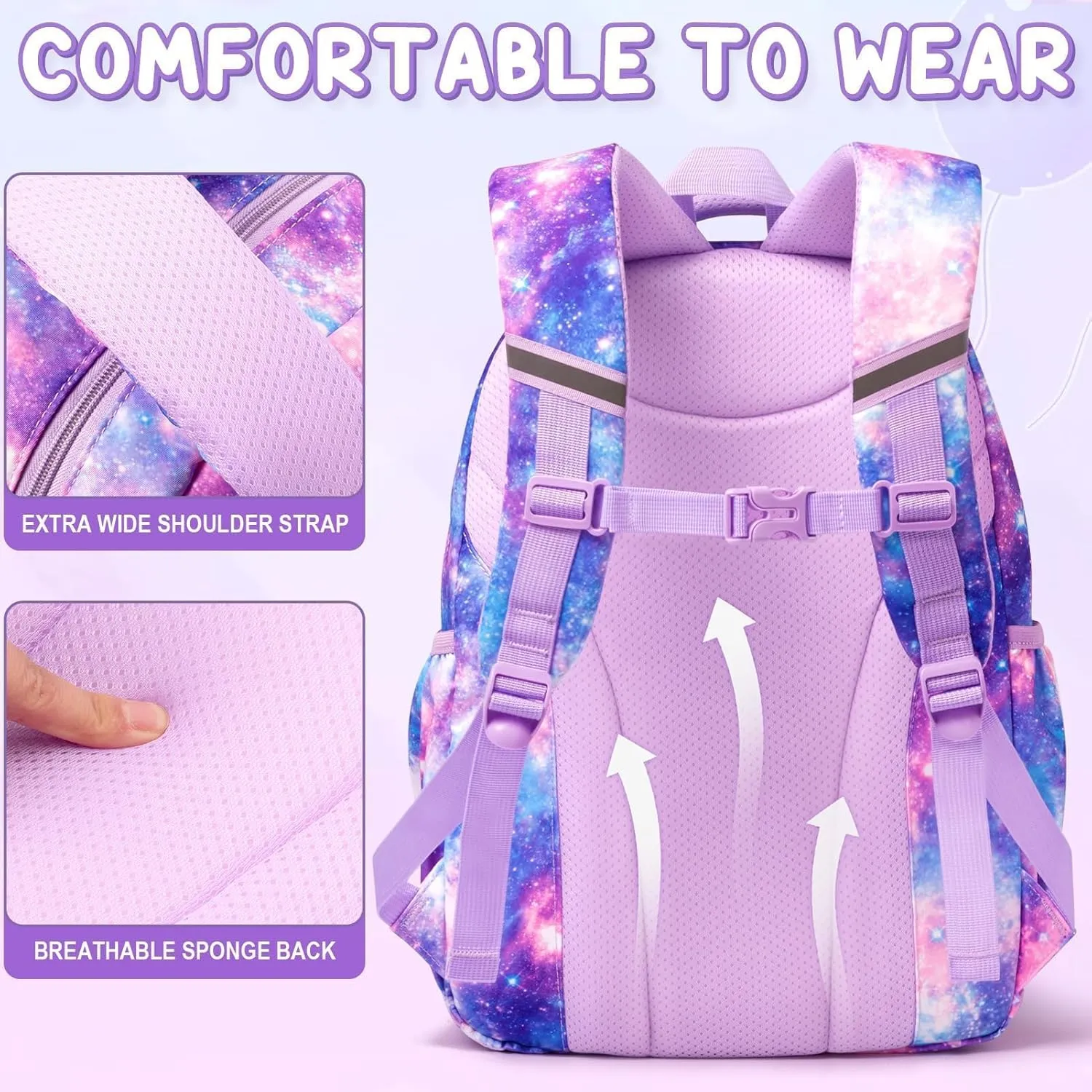 Fimibuke Girls Backpack for School, 3Pcs Waterproof Kids Backpack with Lunch Box & Pencil Bag - Lightweight School Backpack Multi-Pocket Bookbag for Elementary Middle School Student Teens Ages 6 