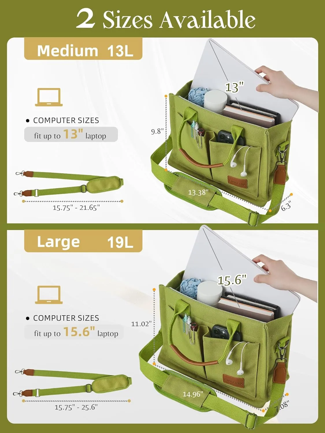 FIORETTO Canvas Tote Bag for Women with Zipper Closure & Individual Compartments for Work College for Teacher & Nurse