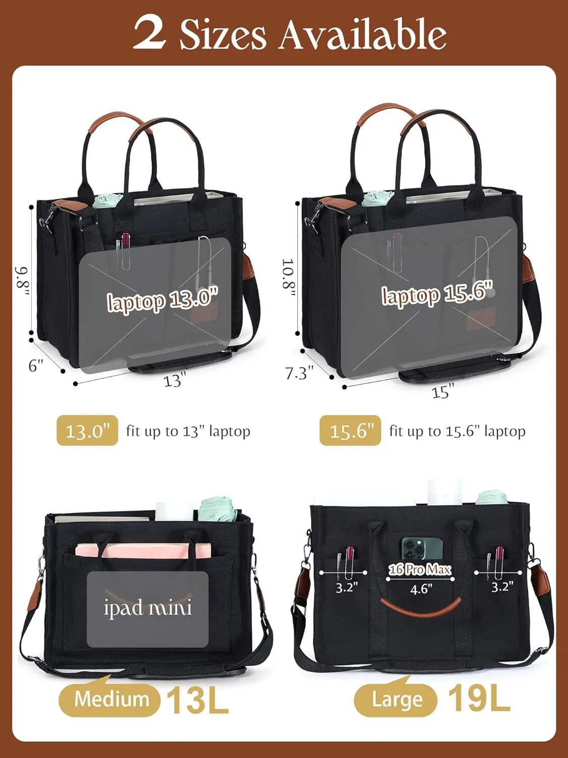 FIORETTO Canvas Tote Bag for Women with Zipper Closure & Individual Compartments for Work College for Teacher & Nurse