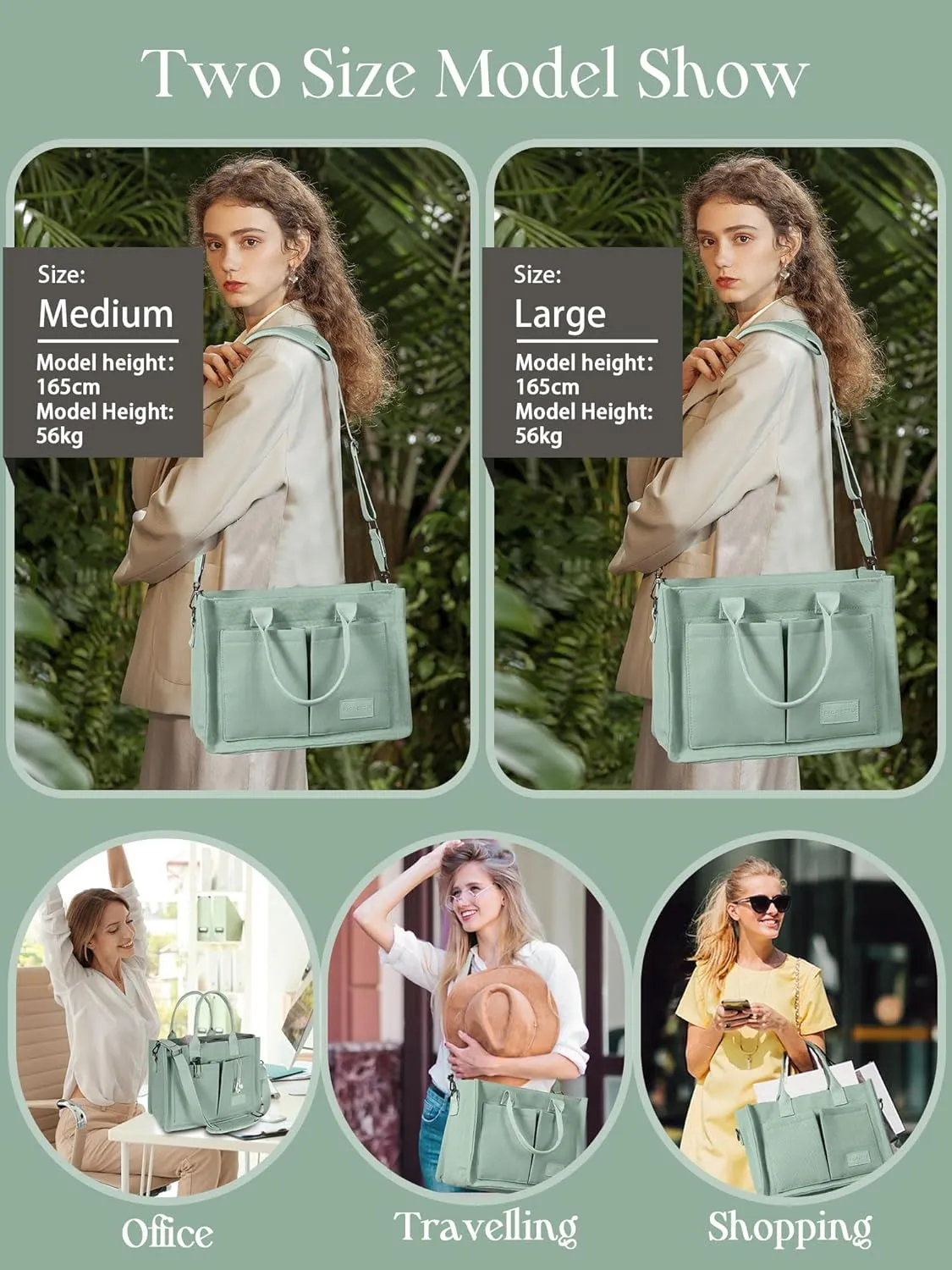 FIORETTO Canvas Tote Bag for Women with Zipper Closure & Individual Compartments for Work College for Teacher & Nurse