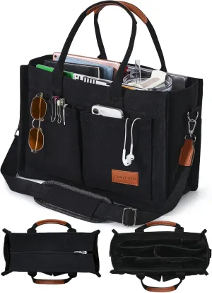 FIORETTO Canvas Tote Bag for Women with Zipper Closure & Individual Compartments for Work College for Teacher & Nurse