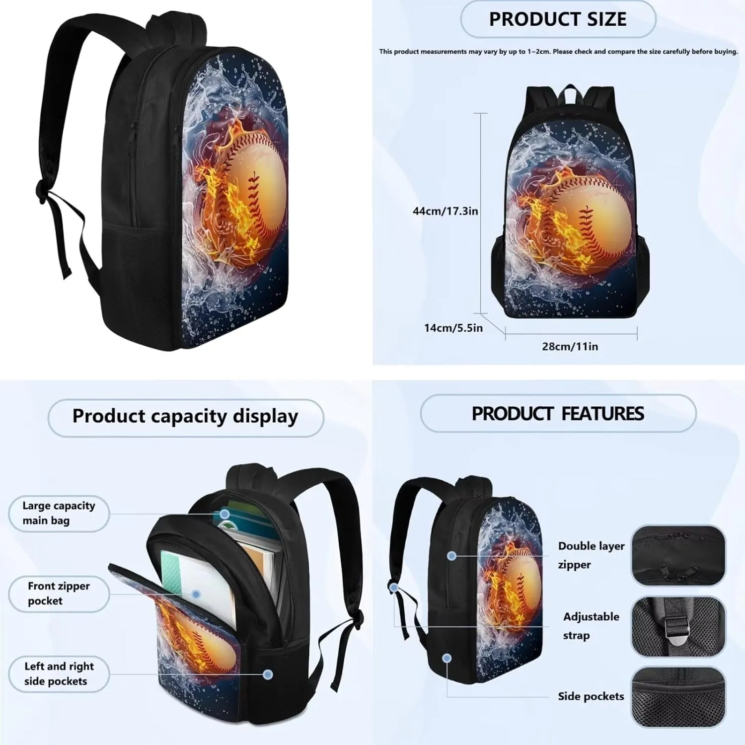 Fire Ball Backpack for Boys 6Th Grade Cute School Backpack for Girls 4th Grade Kawaii Casual Daypack for ELementary School Cute Kids Travel Handbag with Adjustable Strap