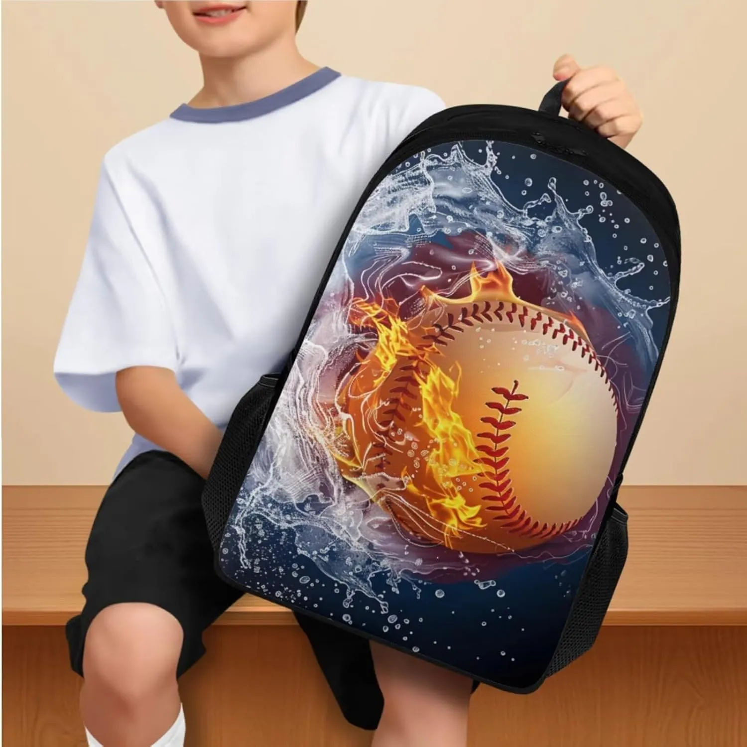 Fire Ball Backpack for Boys 6Th Grade Cute School Backpack for Girls 4th Grade Kawaii Casual Daypack for ELementary School Cute Kids Travel Handbag with Adjustable Strap