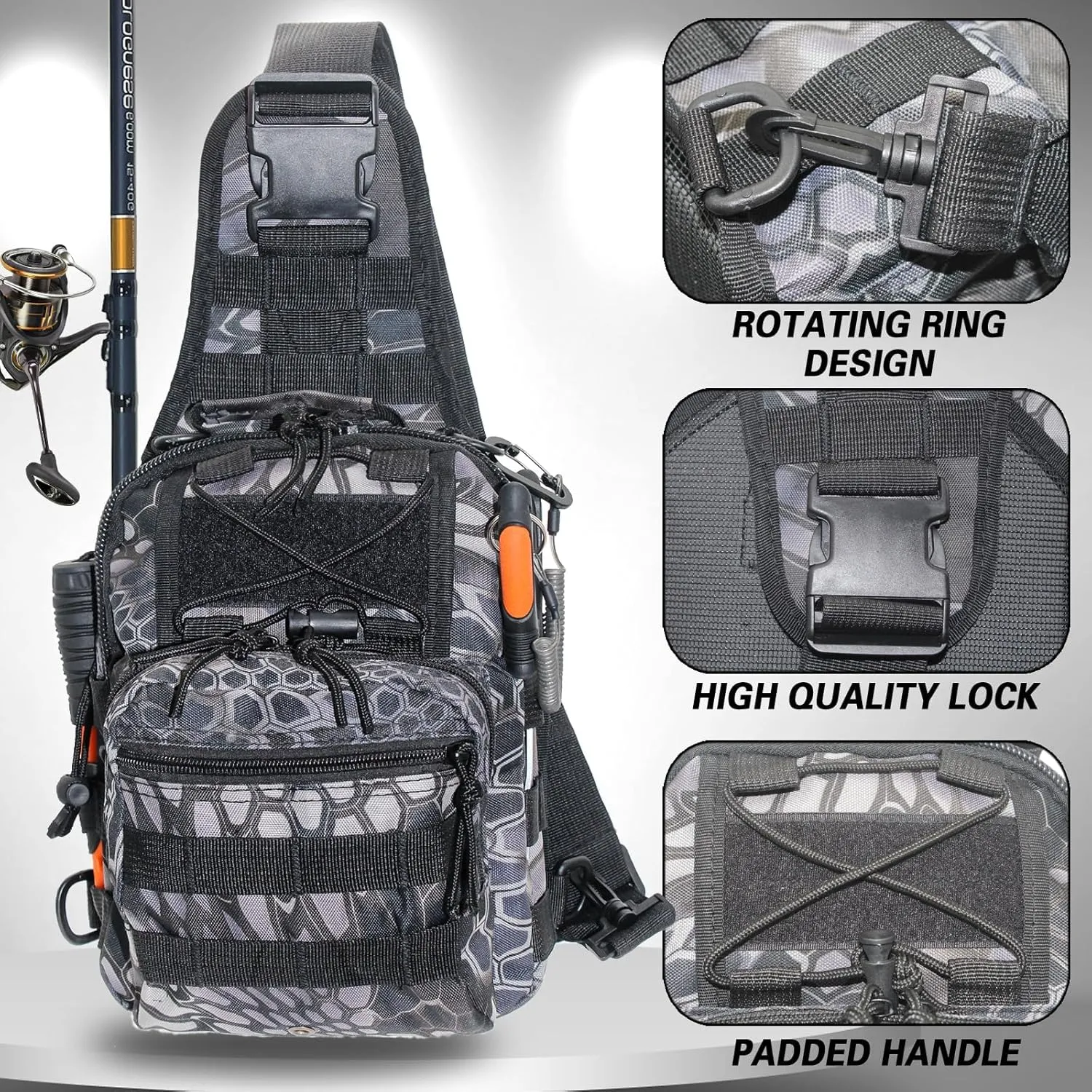 Fishing Backpack - Sling Bag with Rod Holder - Fly Fishing Tackle Bag - Gifts for Men and Women