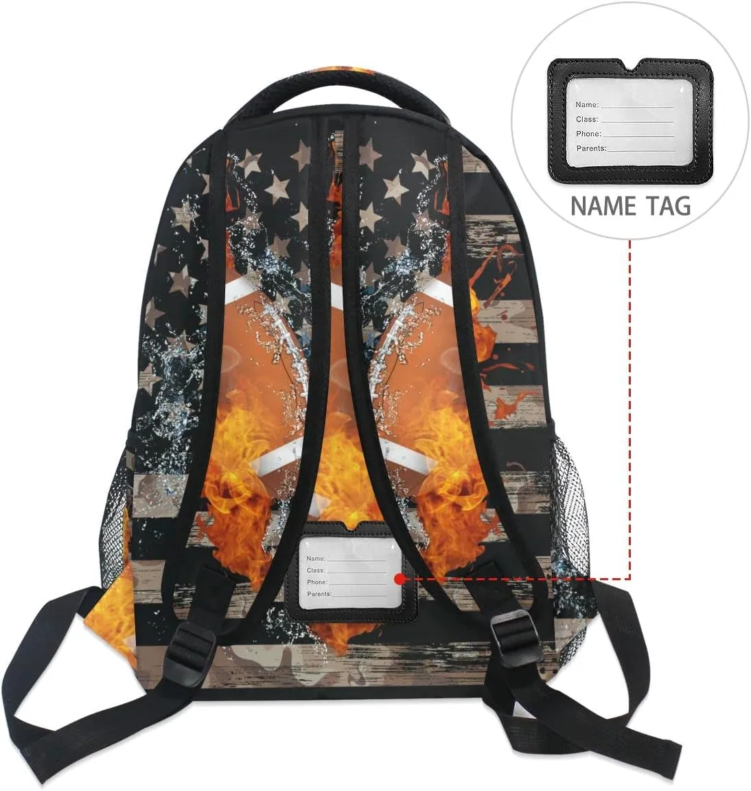 Fisyme Football American Flag Backpack Laptop Bag Daypack Travel Hiking School Backpacks for Men Women Kids Girls Boys