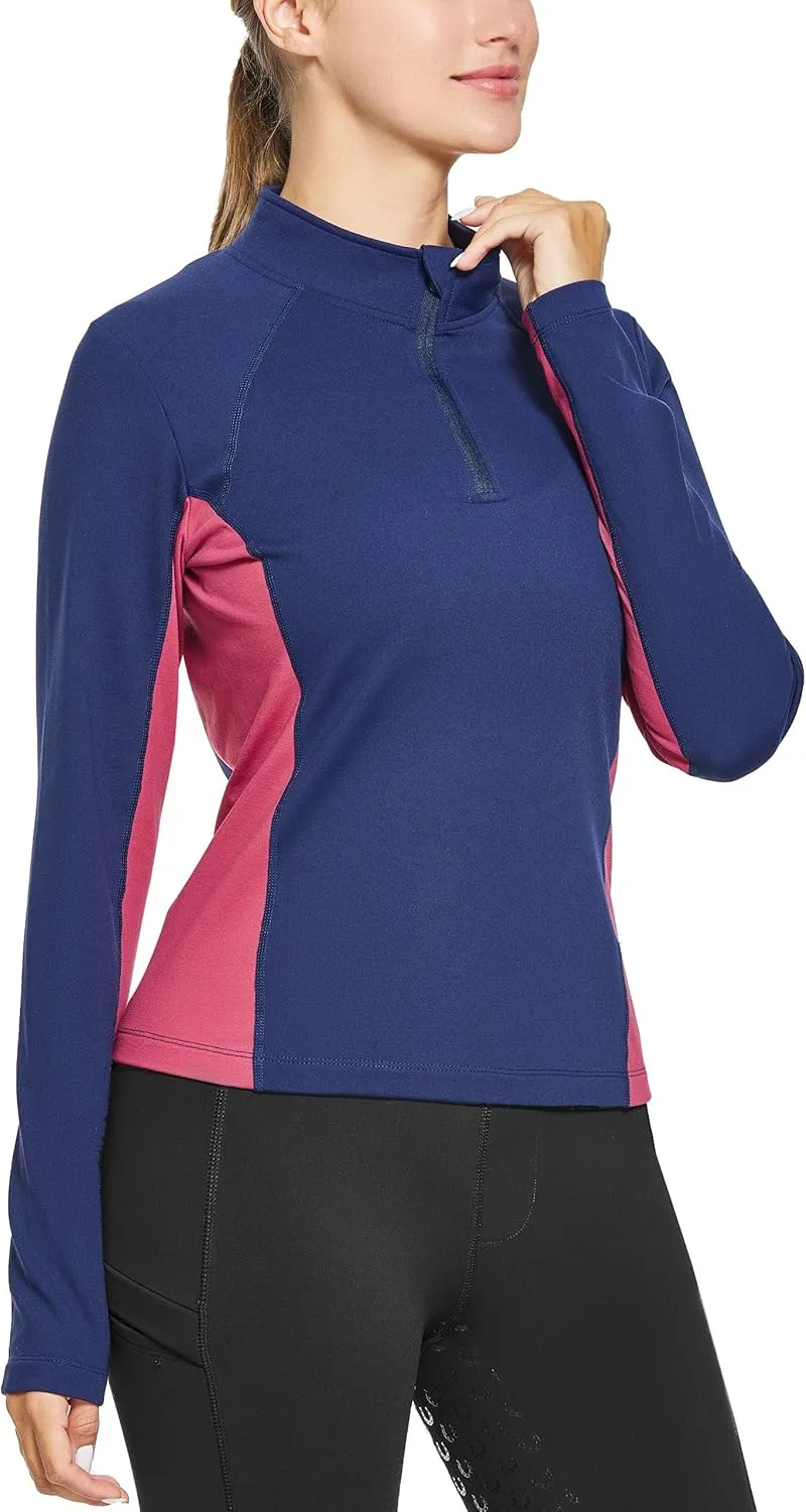FitsT4 Sports Women's Thermal Fleece Lined Equestrian Shirt Half Zip Running Pullover Athletic Ski Shirt with Thumbholes