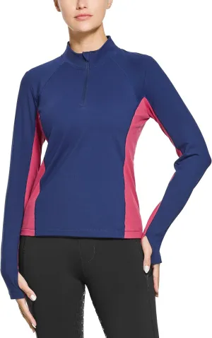 FitsT4 Sports Women's Thermal Fleece Lined Equestrian Shirt Half Zip Running Pullover Athletic Ski Shirt with Thumbholes