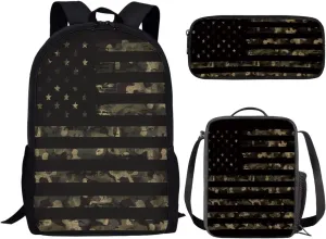 FKELYI 3pcs/set Kids School Bags Shoulder Backpack for Girls Boys Primary Schoolbags with Thermal Lunch Box Pencil Holder