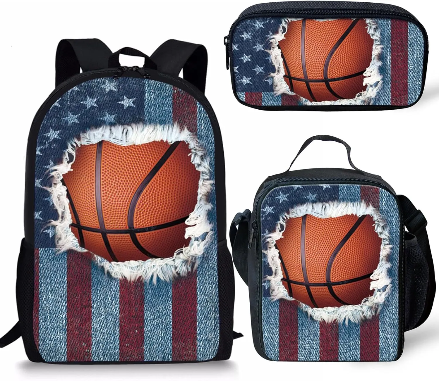 FKELYI 3pcs/set Kids School Bags Shoulder Backpack for Girls Boys Primary Schoolbags with Thermal Lunch Box Pencil Holder
