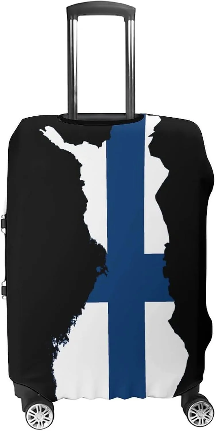 Flag Map of Finland Travel Luggage Case Cover Funny Baggage Protector Washable Suitcase Cover Fits 19-32 Inch