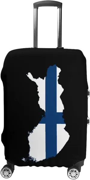 Flag Map of Finland Travel Luggage Case Cover Funny Baggage Protector Washable Suitcase Cover Fits 19-32 Inch