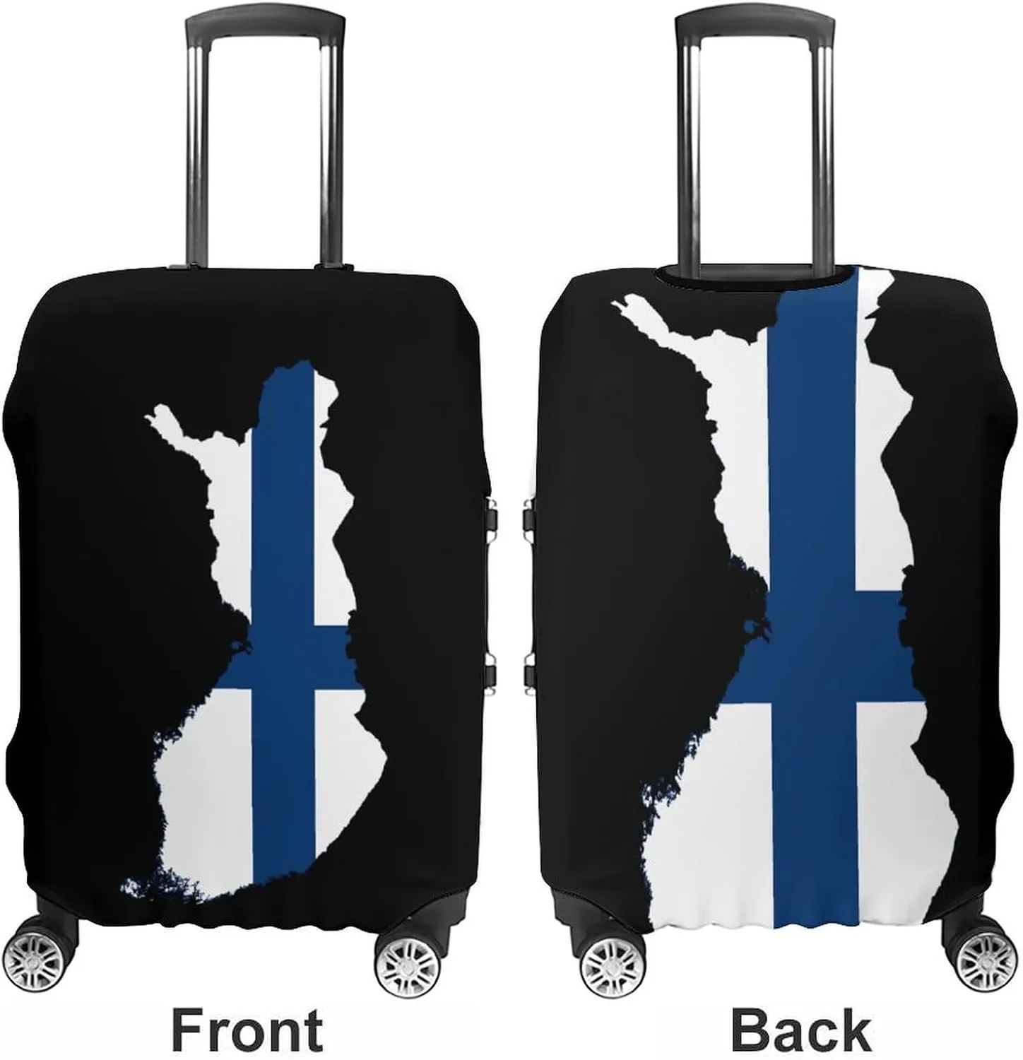Flag Map of Finland Travel Luggage Case Cover Funny Baggage Protector Washable Suitcase Cover Fits 19-32 Inch