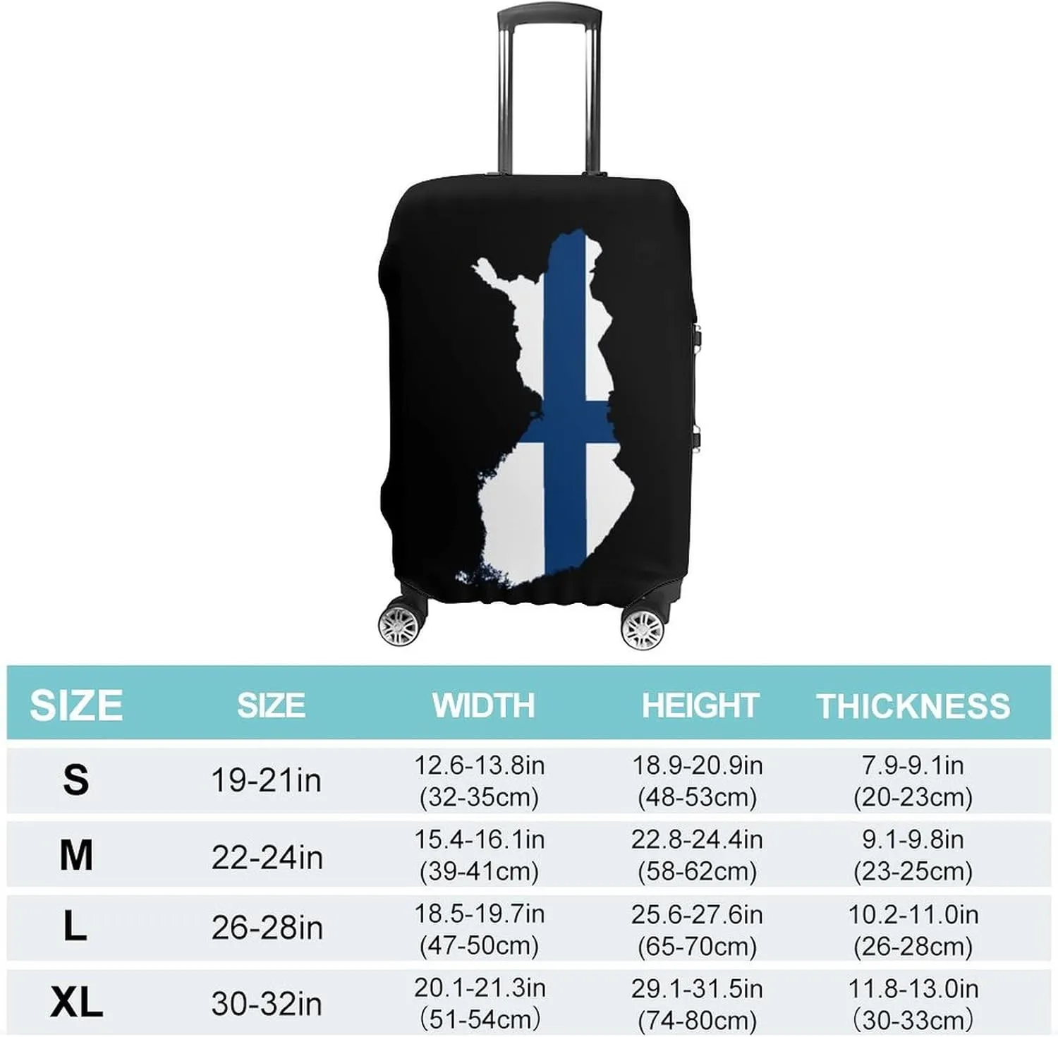 Flag Map of Finland Travel Luggage Case Cover Funny Baggage Protector Washable Suitcase Cover Fits 19-32 Inch