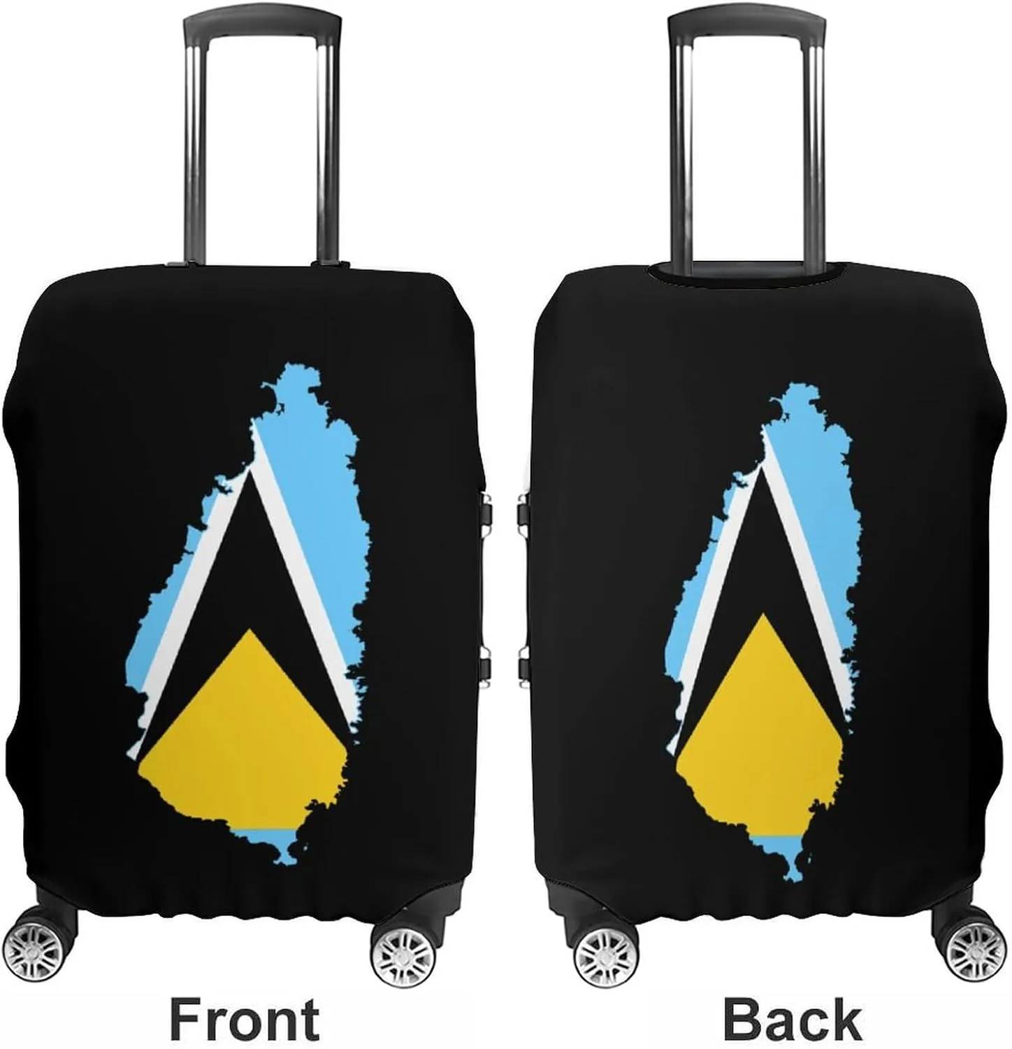 Flag Map of Saint Lucia Travel Luggage Cover Stylish Suitcase Protector with Zippered Fits 19-32 Inch Baggage
