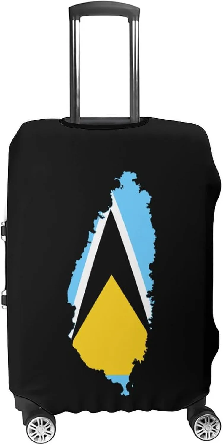 Flag Map of Saint Lucia Travel Luggage Cover Stylish Suitcase Protector with Zippered Fits 19-32 Inch Baggage