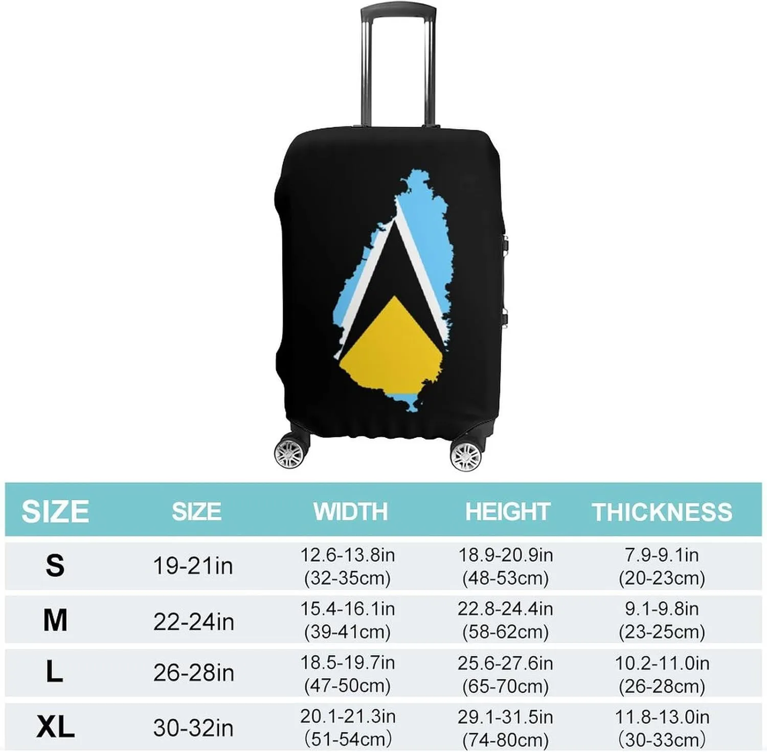 Flag Map of Saint Lucia Travel Luggage Cover Stylish Suitcase Protector with Zippered Fits 19-32 Inch Baggage