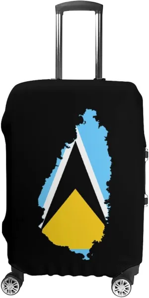 Flag Map of Saint Lucia Travel Luggage Cover Stylish Suitcase Protector with Zippered Fits 19-32 Inch Baggage