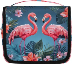 Flamingo Hanging Travel Toiletry Bag Kit Makeup Case Cosmetics Organizer Flamingo Palm Leaf Toiletry Bag for Women Make up Accessories Shampoo Body Cream Brushes Set