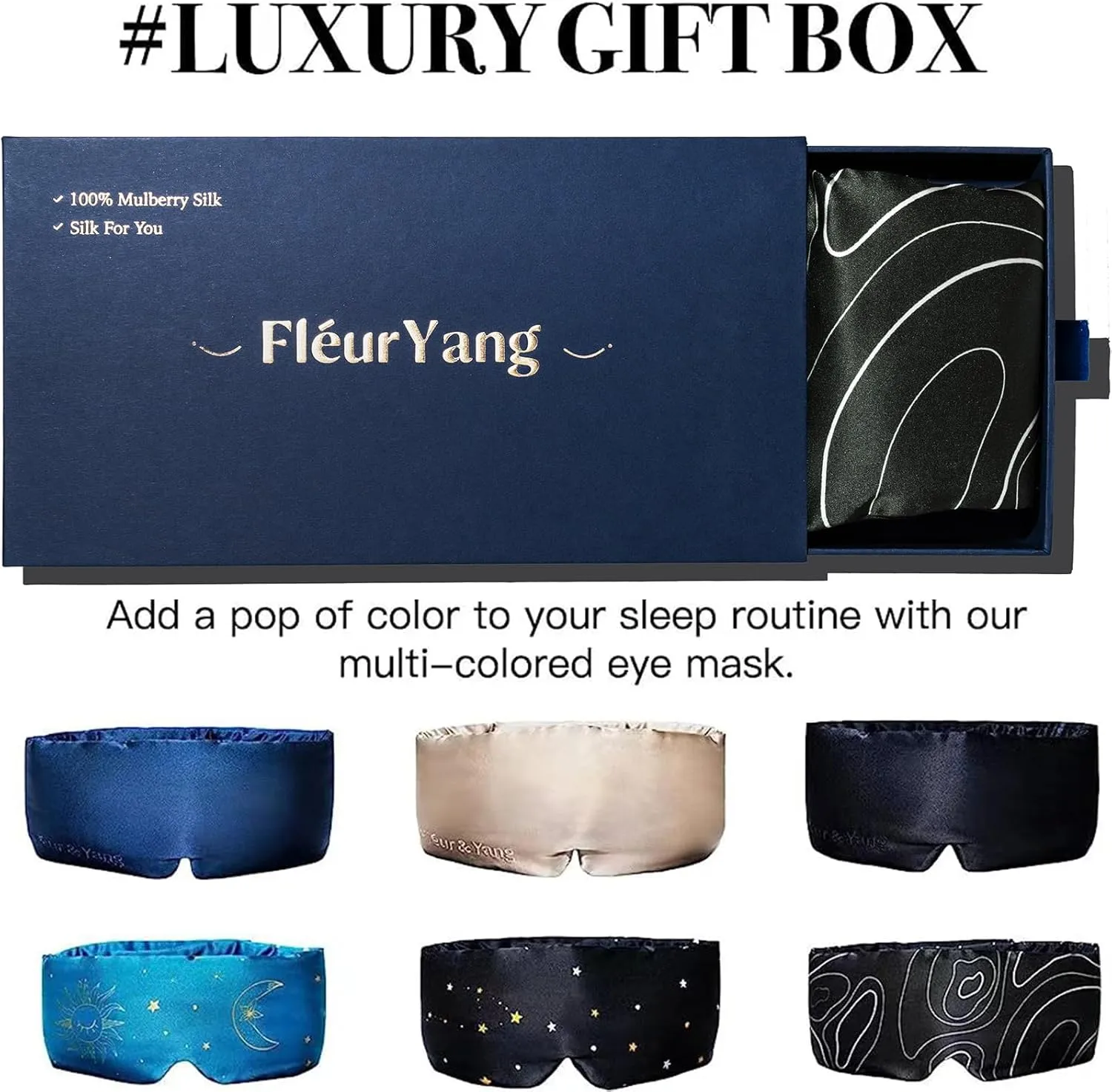 Fleur&Yang Silk Sleep Mask, Adjustable Blackout Sleeping Mask for Men Women, Soft Breathable 100% Mulberry Silk Fabric, Cooling Eye Cover Blindfold for DeepSleep or Meditation(Landform)