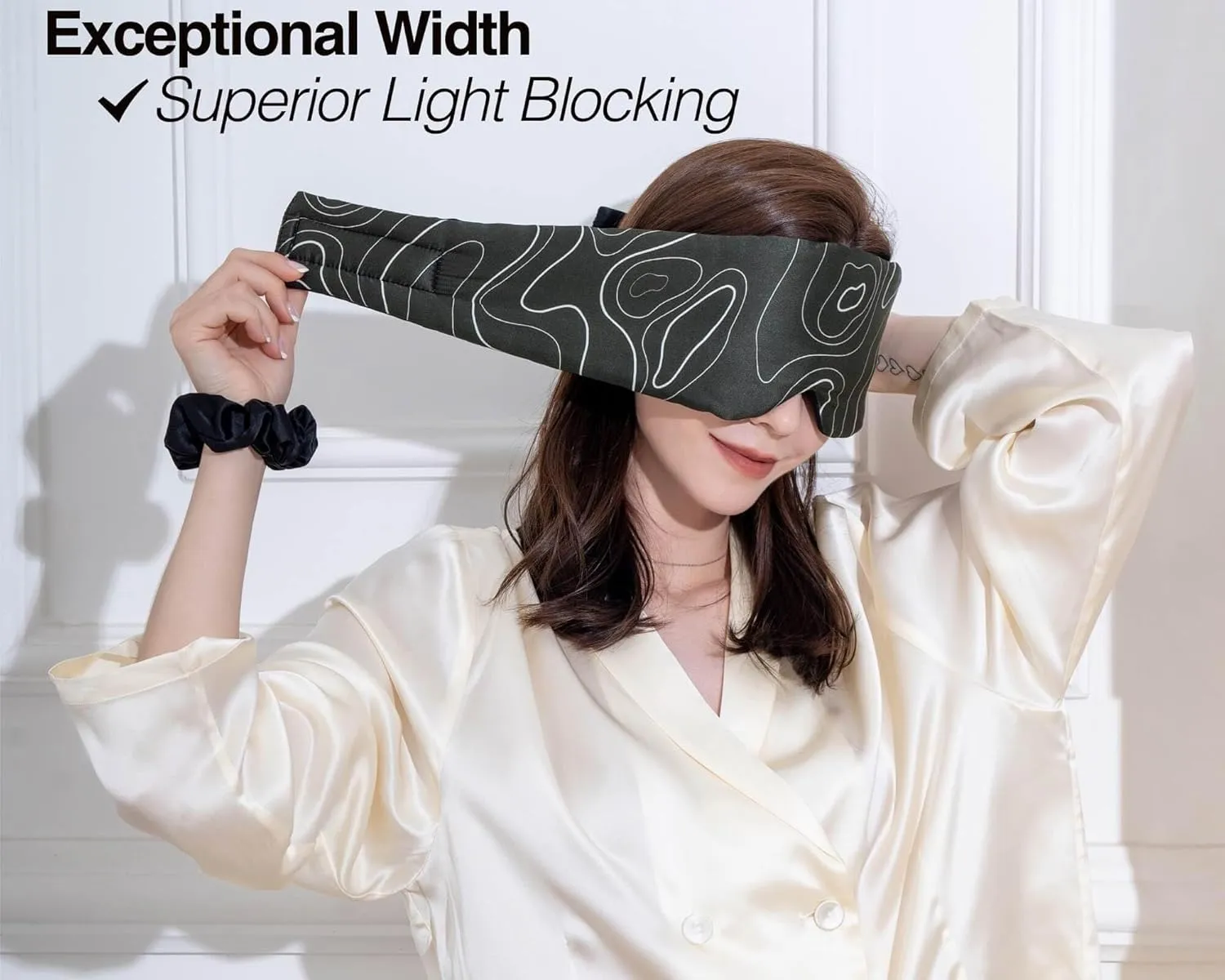 Fleur&Yang Silk Sleep Mask, Adjustable Blackout Sleeping Mask for Men Women, Soft Breathable 100% Mulberry Silk Fabric, Cooling Eye Cover Blindfold for DeepSleep or Meditation(Landform)