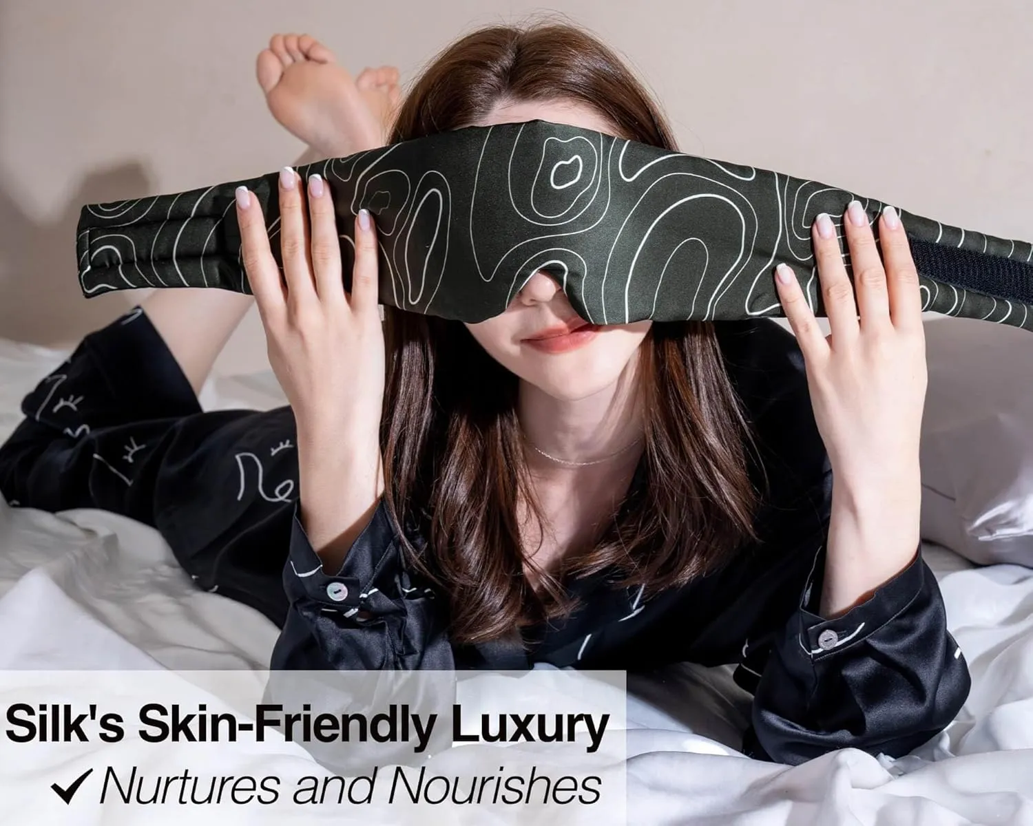 Fleur&Yang Silk Sleep Mask, Adjustable Blackout Sleeping Mask for Men Women, Soft Breathable 100% Mulberry Silk Fabric, Cooling Eye Cover Blindfold for DeepSleep or Meditation(Landform)