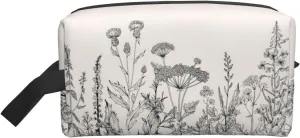 Floral Herbs Botanical Engraving Print Travel Toiletry Bag Zippered Storage Bags with Handles Portable Cosmetic Organizer