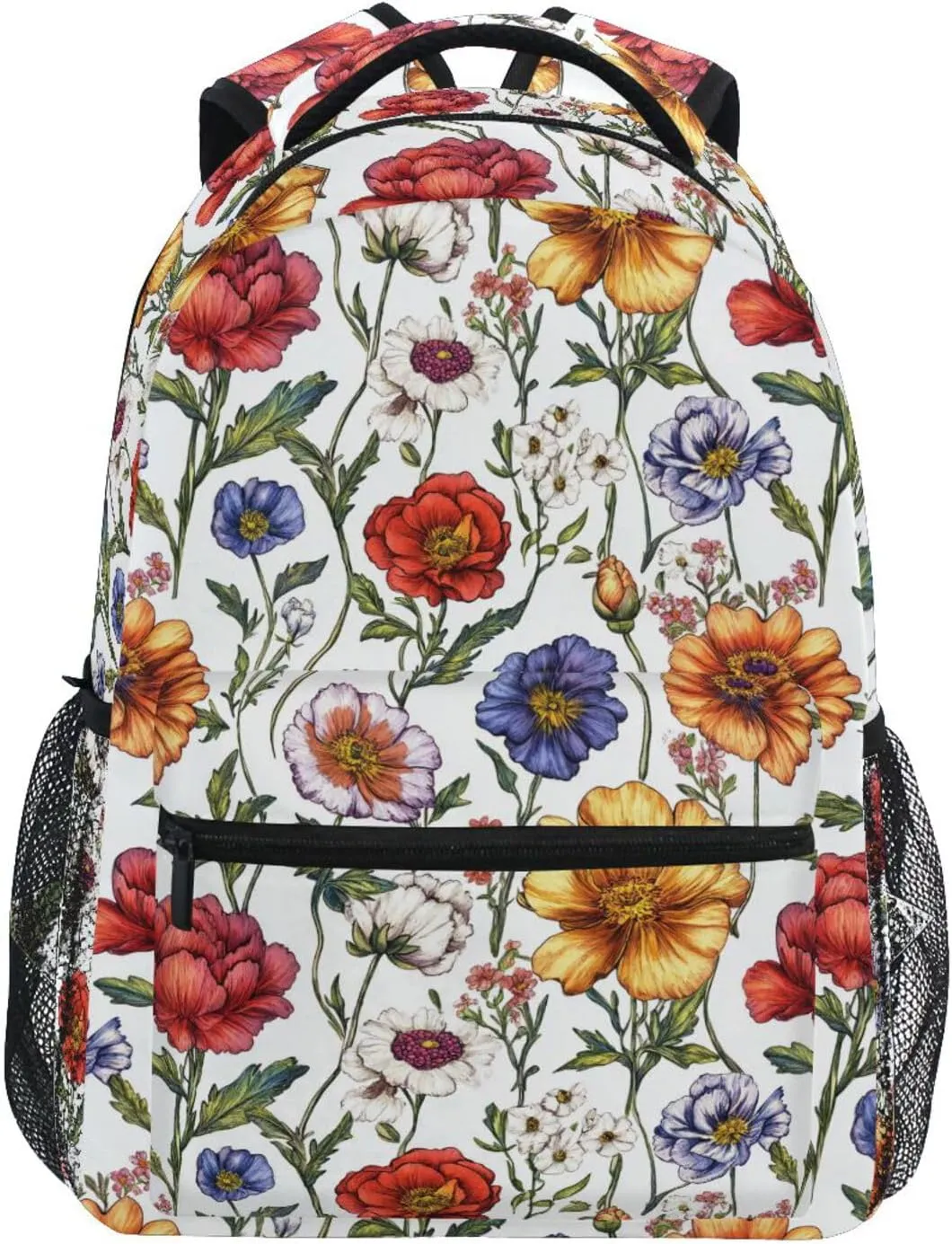 Florals Basil White kids tennis backpack with chest strap books bag for 6th grade school boys girls
