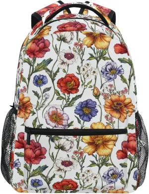 Florals Basil White kids tennis backpack with chest strap books bag for 6th grade school boys girls