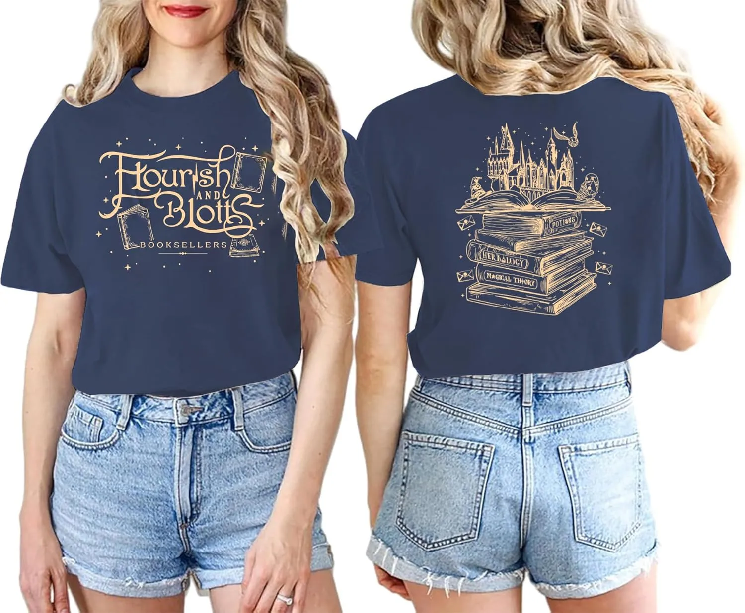 Flourish and Blotts Shirt Magical Shirts for Women Book Tshirt Wizard Costume Clothes