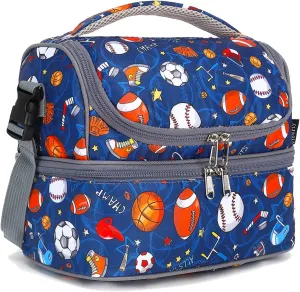 FlowFly Double Decker Cooler Insulated Lunch Bag Large Tote for Boys, Girls, Men, Women, With Adjustable Strap, Football
