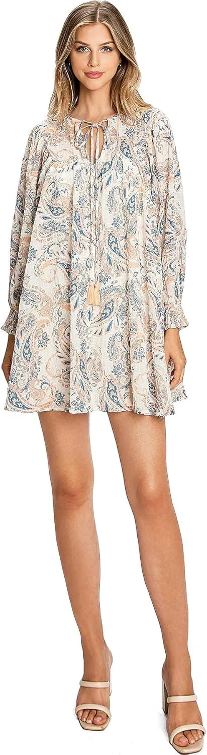 Flying Tomato Women's Juniors Babydoll Bohemian Prints Mini Dress