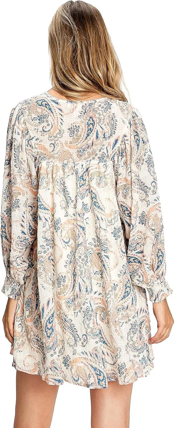 Flying Tomato Women's Juniors Babydoll Bohemian Prints Mini Dress